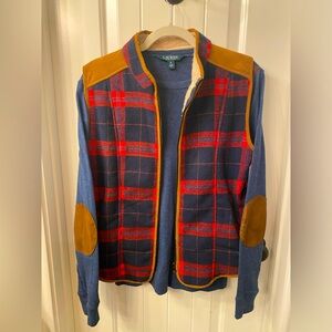 Fleece women’s lined vest. Size Small. Color navy and red plaid.
